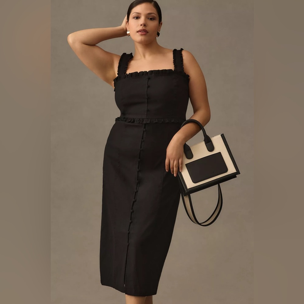 The Linden Slim Square-Neck Button Midi Dress